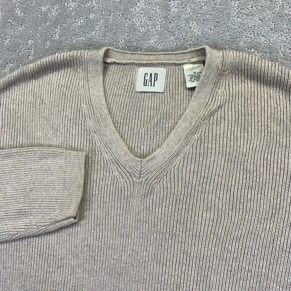 GAP Womens‎ V Neck Ribbed Long Sleeve Sweater Beige Cotton Size Medium